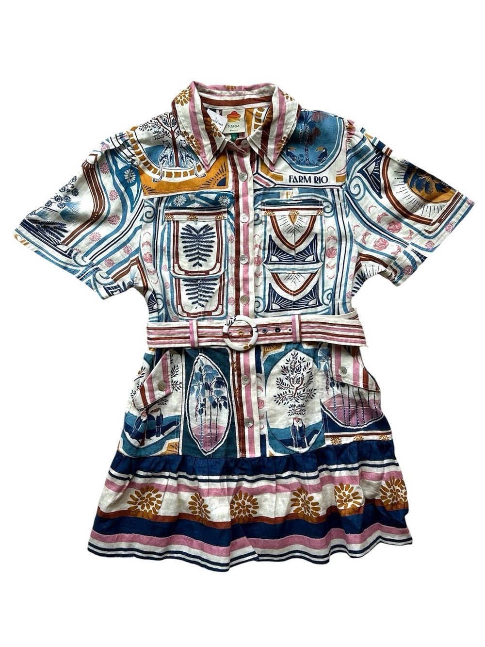 FARM Rio Cerrado Stamps Print Linen Shirtdress NWT Size XL - Picture 6 of 11